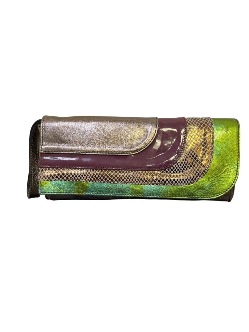 Doncaster Metallic Bronze Multi-Color Leather Wristlet Clutch Made In Italy